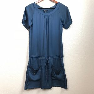 Navy Blue Drop Waist Dress with Pockets Small